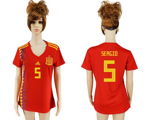 Women's Spain #5 Sergio Red Home Soccer Country Jersey